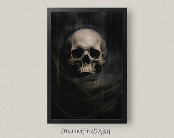 Impresiones de arte de pared digital imprimibles de Halloween con temática de calaveras místicas, impresiones góticas de decoración de pared de descarga instantánea para decoración del hogar y la oficina