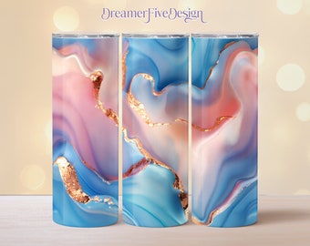 Pink and Gold Blue Marble Geode Iridescent Holographic Glitter 20oz Straight Tapered Seamless Tumbler Wrap Sublimation Design, Digital PNG