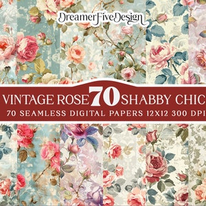 Vintage Rose Digital Paper Bundle 300 Dpi Seamless Patterns, Floral ...