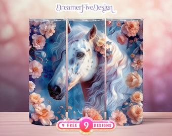 Boho Floral Horse Tumbler Wrap 20 Oz Straight Tapered Seamless Sublimation Wrap PNG, Horse Lovers Tumbler Wrap, Boho Horse PNG, Wildflowers