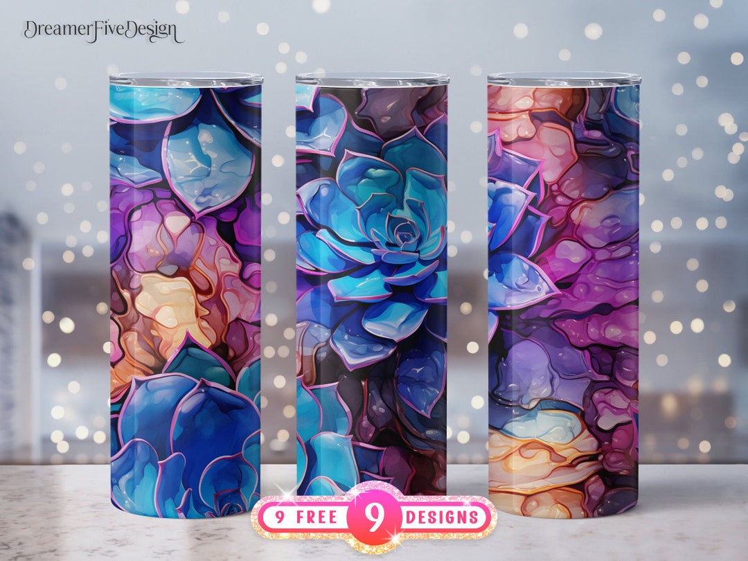 Colorful Succulents 20 Oz Skinny Tumbler Sublimation Design Digital ...