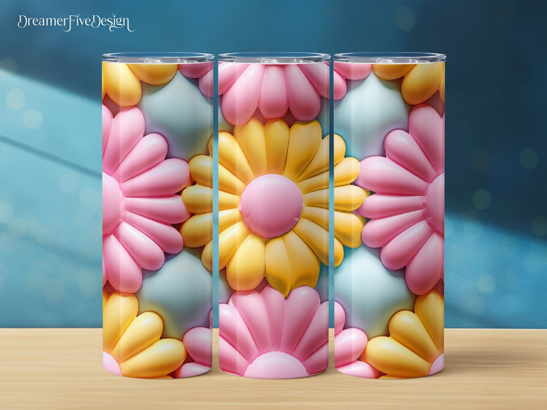3D Inflated Pink Yellow Daisies Seamless 20 Oz Skinny Tumbler ...