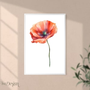 Red Poppy in Watercolor Art | Floral Art | Printable Wall Decor | Printable Wall Art | Art Prints