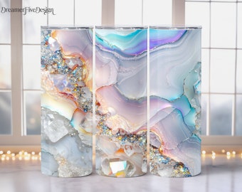 3D Crystal Geode Iridescent Holographic Sparkling Glitter 20oz Straight Tapered Seamless Tumbler Wrap Sublimation Design, Digital PNG