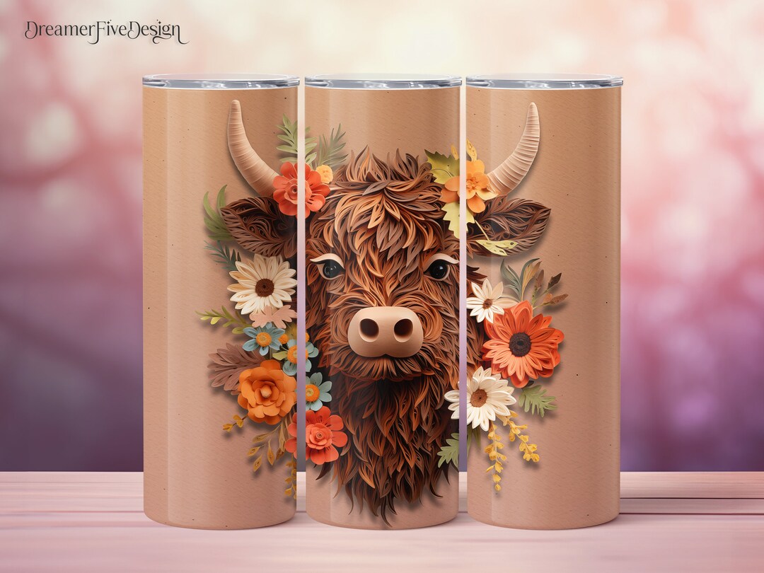 3d Highland Cow Flowers Paper Quilling 20oz Straight & Tapered Tumbler ...