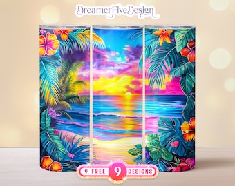 Beach Sunset 20oz Tumbler Wrap Sublimation, Digital Download PNG, Seamless, Beach Tumbler Wrap, Ocean Tumbler Wrap, Ocean Sunset Tumbler PNG