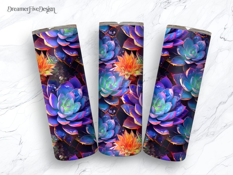 Colorful Succulents 20 Oz Skinny Tumbler Sublimation Design Digital ...