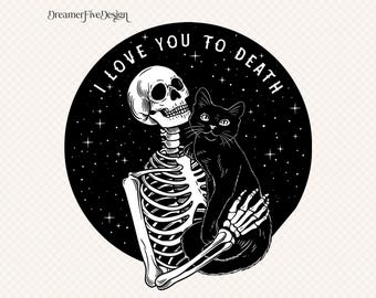 Skeleton Cat PNG, Gothic Halloween Clipart (Digital Download)