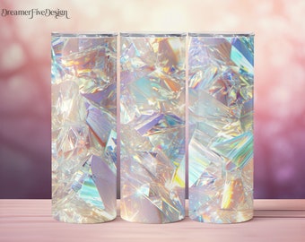 3D Crystal Geode Iridescent Holographic Sparkling Glitter 20oz Straight Tapered Seamless Tumbler Wrap Sublimation Design, Digital PNG