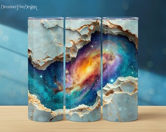 3D Galaxy Celestial Space Nebula Hole in Wall Stone 20 oz Seamless Straight Tapered Digital PNG Tumbler Sublimation Wrap Design, Digital PNG