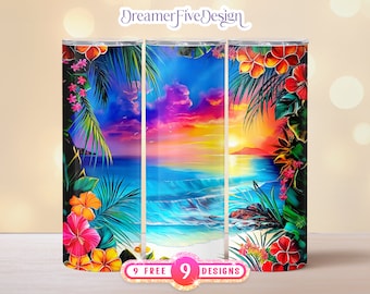 Beach Sunset 20oz Tumbler Wrap Sublimation, Digital Download PNG, Seamless, Beach Tumbler Wrap, Ocean Tumbler Wrap, Ocean Sunset Tumbler PNG