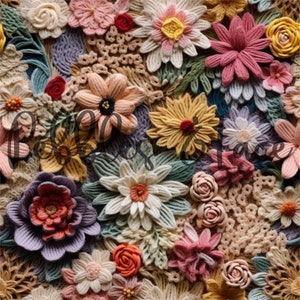 Floral 3D Embroidery Seamless File, Repeating Seamless Pattern Design, Repeating File, Tiling Designs, Paper, Fabric