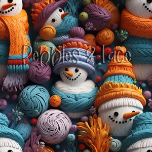 Snowmen Embroidery Seamless File, Repeating Seamless Pattern Design, Repeating File, Tiling Designs, Paper, Fabric
