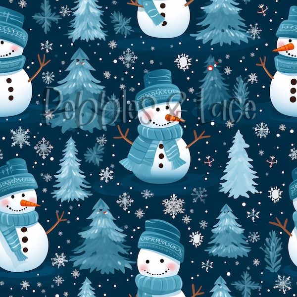 Cute Snowmen Seamless File, Repeating Seamless Pattern Design, Repeating File, Tiling Designs, Paper, Fabric