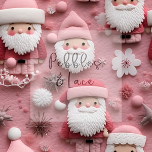Pink Christmas Santa Embroidery Seamless File, Repeating Seamless Pattern Design, Repeating File, Tiling Designs, Paper, Fabric