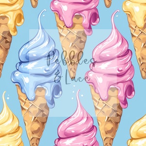 Pastel Ice Cream Cones Seamless File, Repeating Seamless Pattern Design, Repeating File, Tiling Designs, Paper, Fabric