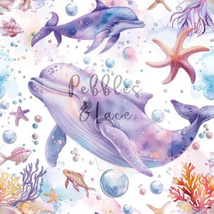 夏の水彩画クジラシームレスファイル、繰り返しシームレスパターンデザイン、繰り返しファイル、タイルデザイン、紙、布