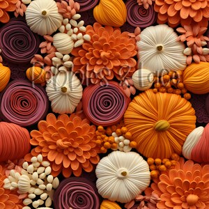 Bellissimo file senza cuciture con ricamo floreale di zucca autunnale, disegno ripetuto senza cuciture, file ripetuto, disegni di piastrellatura, carta, tessuto