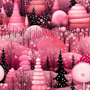 Pink Whimsical Christmas Embroidery Seamless File, Repeating Seamless Pattern Design, Repeating File, Tiling Designs, Paper, Fabric