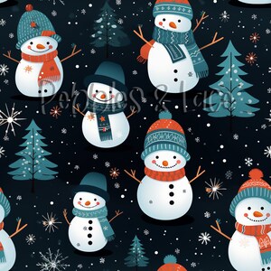 Christmas Snowmen Seamless File, Repeating Seamless Pattern Design, Repeating File, Tiling Designs, Paper, Fabric
