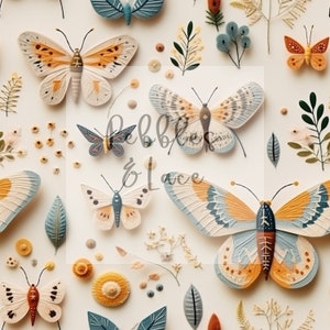 Boho Moths Embroidery Seamless Pattern, Repeating Seamless Pattern Design, Repeating File, Tiling Designs, Paper, Fabric