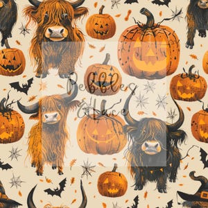 Cows and Pumpkins Seamless File, Repeating Seamless Pattern Design, Repeating File, Tiling Designs, Paper, Fabric