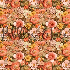 Fall Floral 3D Embroidery Seamless File, Repeating Seamless Pattern Design, Repeating File, Tiling Designs, Paper, Fabric