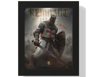 Crusader Wall art - Knight Illustration Framed Vertical Poster | Medieval Templar