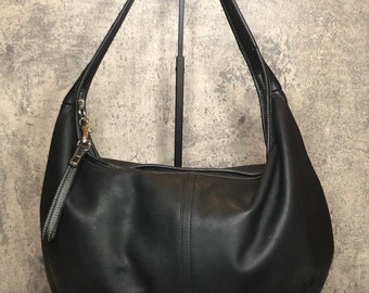 Vintage Coach #9221 Black Leather Ergo Hobo Slouchy Shoulder Purse Handbag Nickel Hardware Nylon C Logo Interior May 2002. Mother’s Day Gift