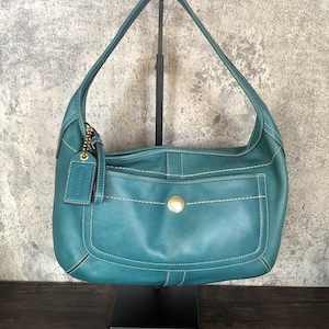 Vintage Coach Teal Turquoise Blue Leather With Light Blue Teal