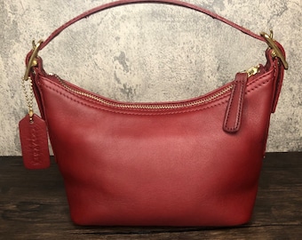 Stunning Vintage Coach #9844 Red Genuine Cowhide Leather Legacy West Demi Pouch Shoulder Bag Purse, Coach Fabric Lining, Y2K Fashion.