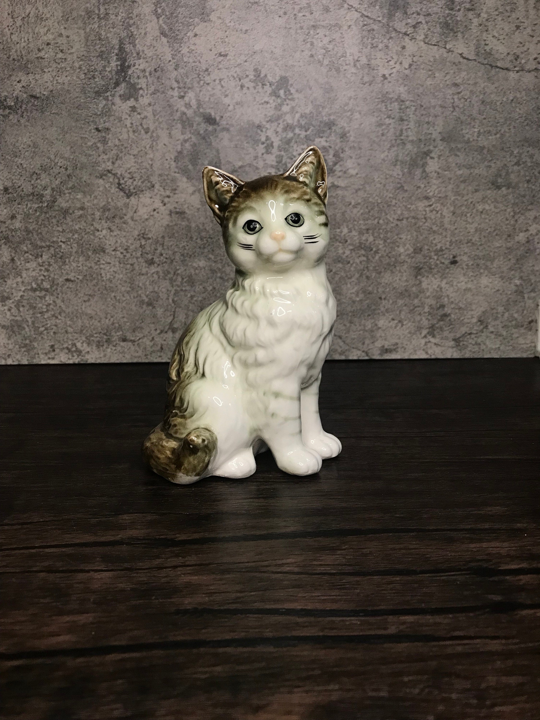 * antique cat ୨୧ * 小さな 白いリボンの 猫ちゃん Vintage rare Japan white cat kitten toy 13cm 5