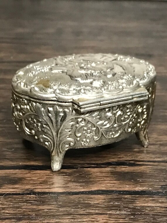 Rare!! Antique Silver Plated Ornate Jewelry Ring … - image 6