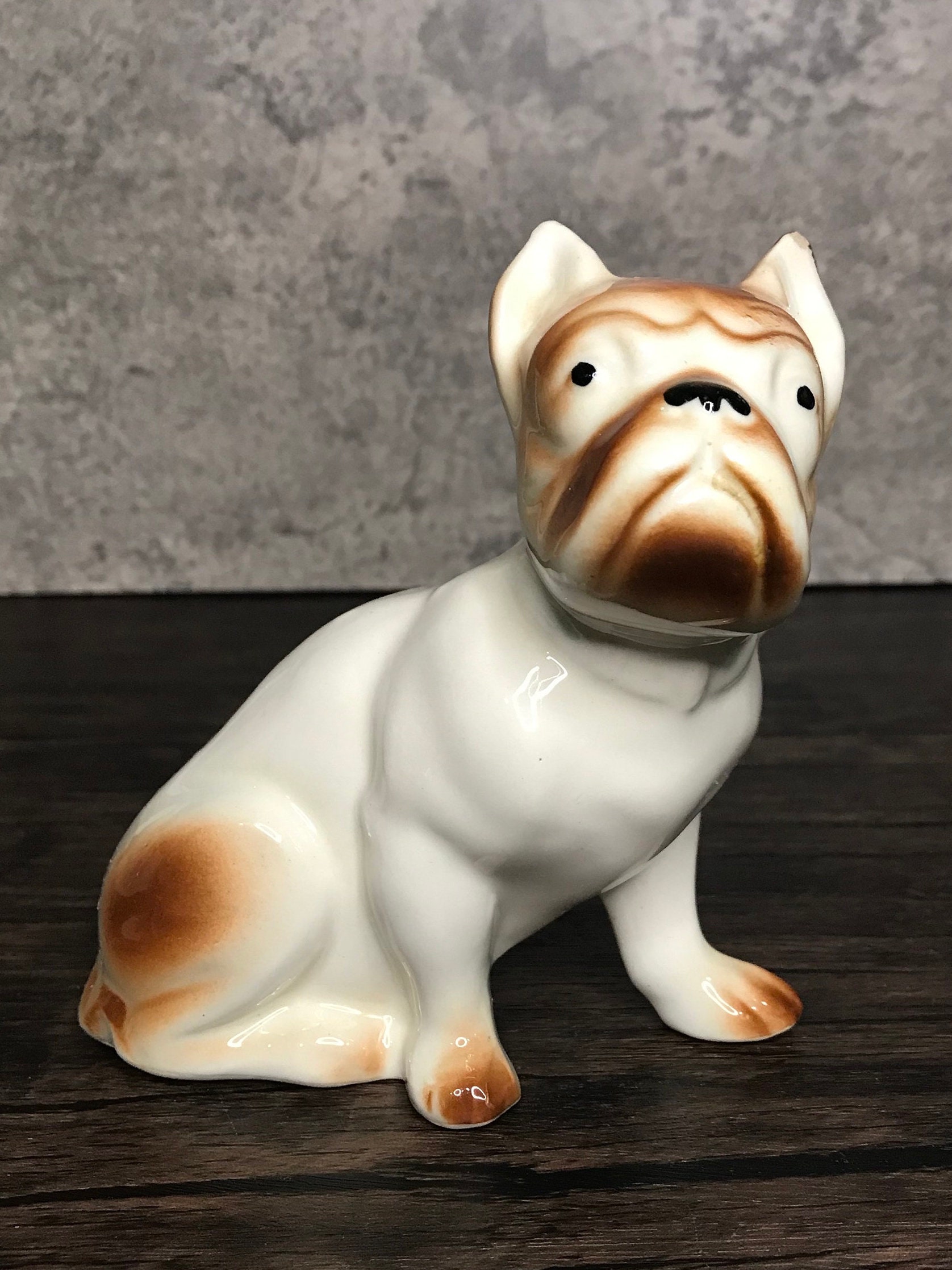Vintage Ceramic Handpainted Cream Red Pied Frenchie French