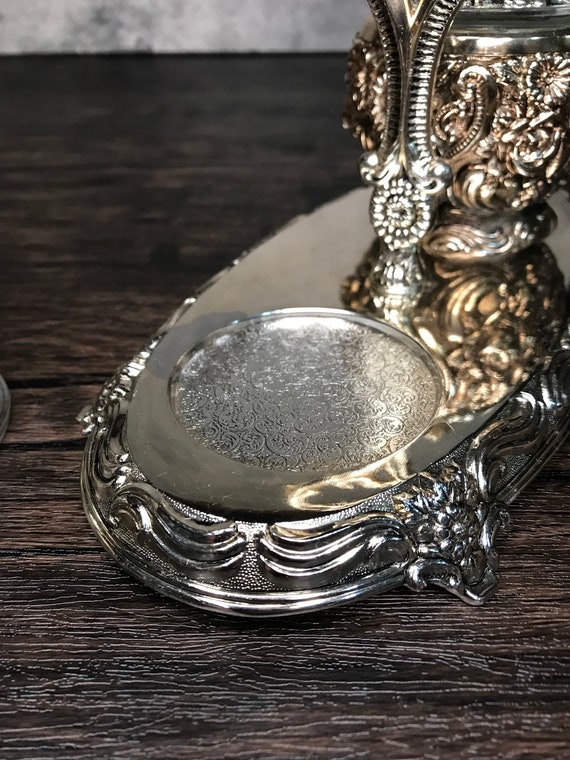 Harrison Fisher Silver Plated Floral Jam and Jelly Jars With Caddy