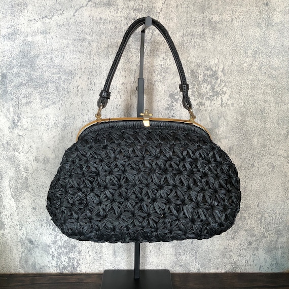 Vintage Magid Italy Handbags 50s 60s Woven Black Raffia Kangaroo Footed Purse Top Handle Strap Brass Hardware. Ladylike Elegant Classic Etsy