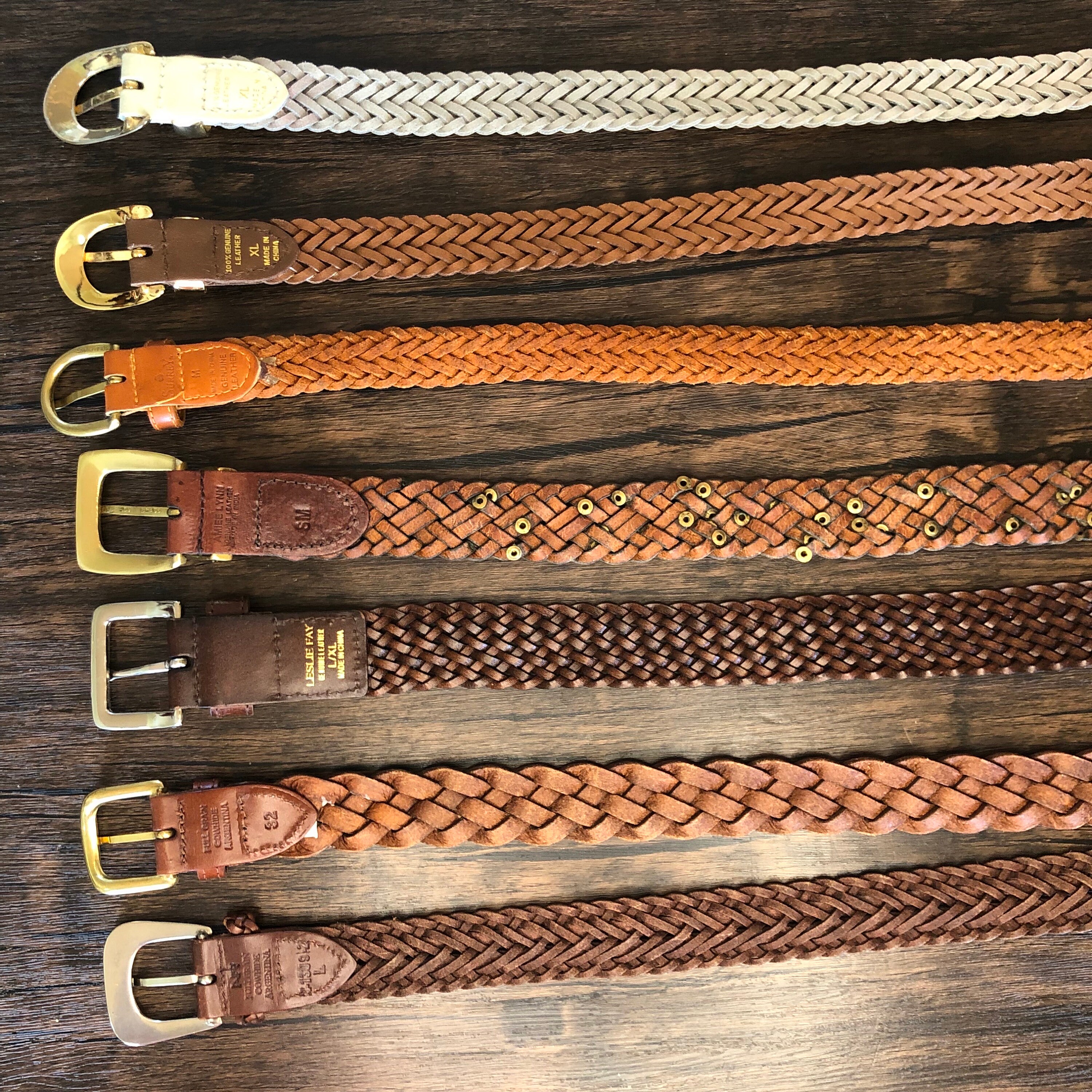 VINTAGE COWHIDE BRAIDED LEATHER BELT SOFT & BROKEN IN SIZE 36 Leather Braid Belt Customizable Gold Buckle Braided Belt  main image 4