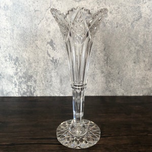 Antike amerikanische Brilliantschliff Kristallvase: Tulpe Trompete, Windrad Design
