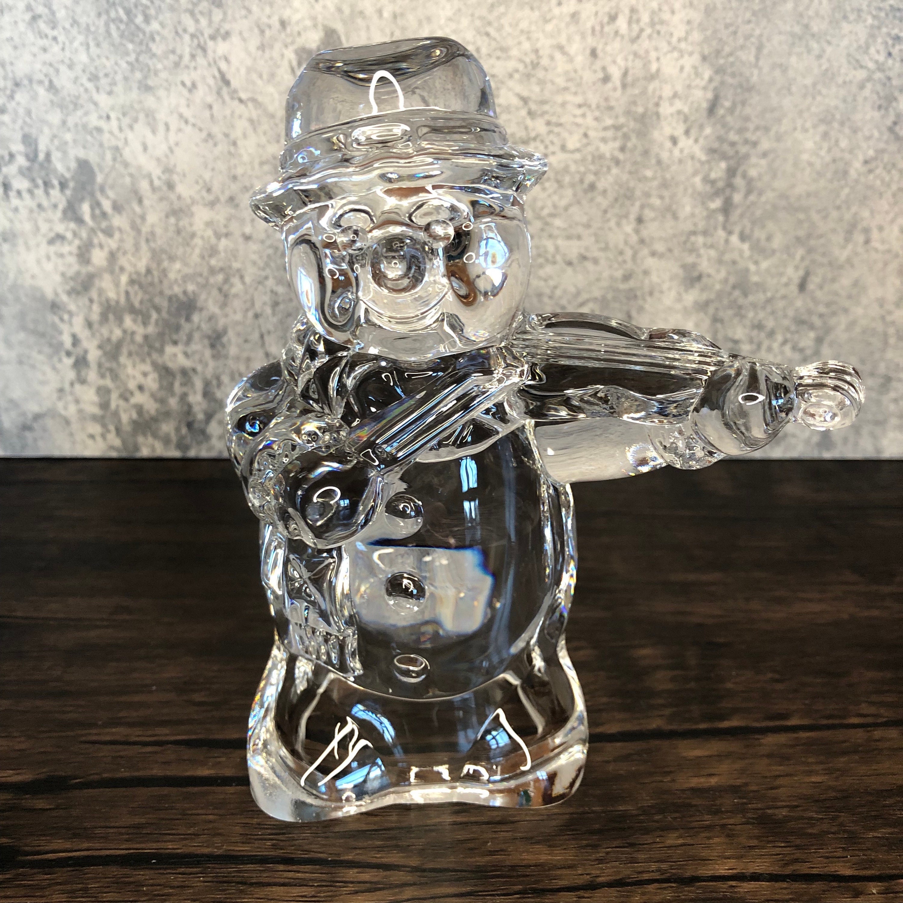Vintage Mikasa Clear Lead Crystal Frosty the Snowman Choir Violin Viola Fiddle Orchestra Heavy Figurine Statue. Christmas Winter Holiday