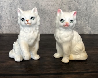 Siamese Cat Set, Figurines, Vintage, Set of 2, Sitting, Blue