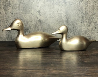 You Choose: Large or Small Vintage Solid Brass Mallard Duck Decoy Waterfowl Bird Figurine Statue Paperweight. Light Vintage Patina.