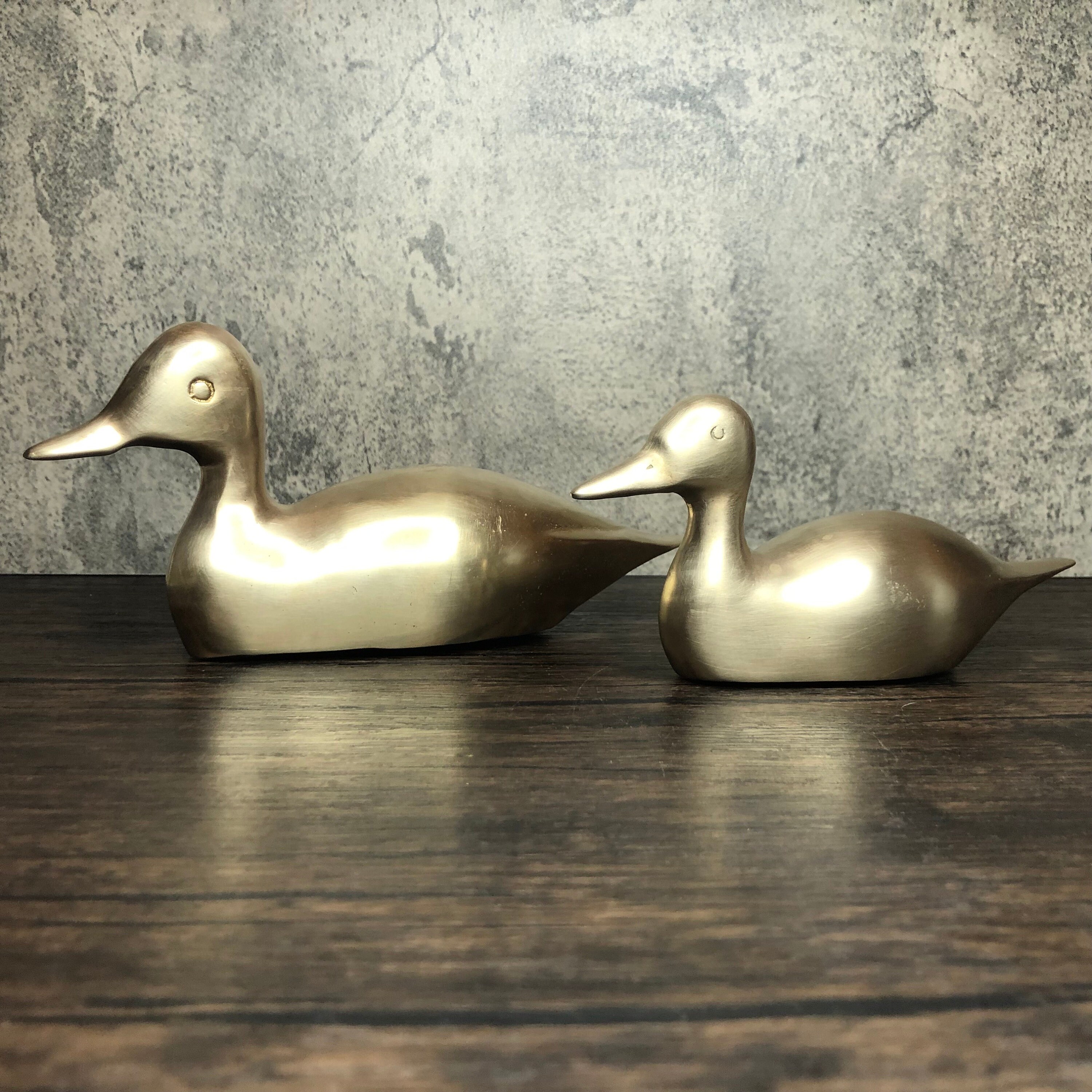 You Choose: Large or Small Vintage Solid Brass Mallard Duck Decoy Waterfowl Bird Figurine Statue Paperweight. Light Vintage Patina.