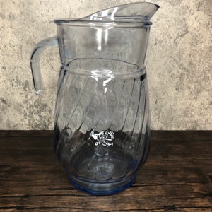 Vintage Anchor Hocking Cobalt Blue Glass Pitcher: Ribbed Swirl, Ice Lip