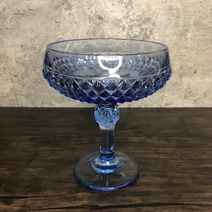 Vintage Indiana Glass Bright Cobalt Blue Diamond Point Pedestal Footed Compote Centerpiece Serving Dish, 1960s