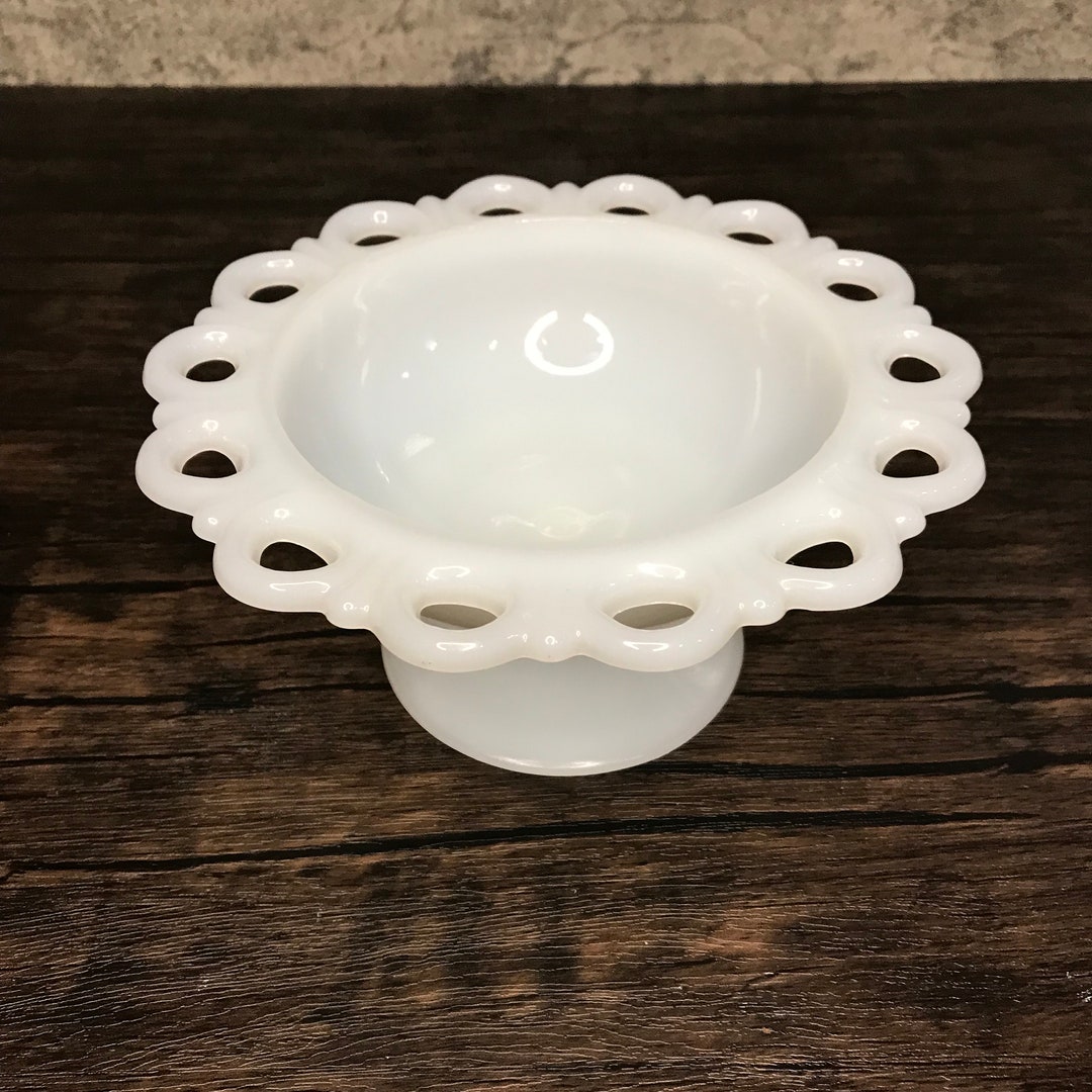 Vintage Anchor Hocking Milk Glass Collectible Reticulated Open Lace
