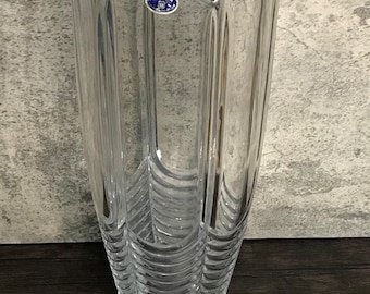 Jarrón vintage de cristal de plomo Bohemia Nova: jarrón festoneado Art Déco