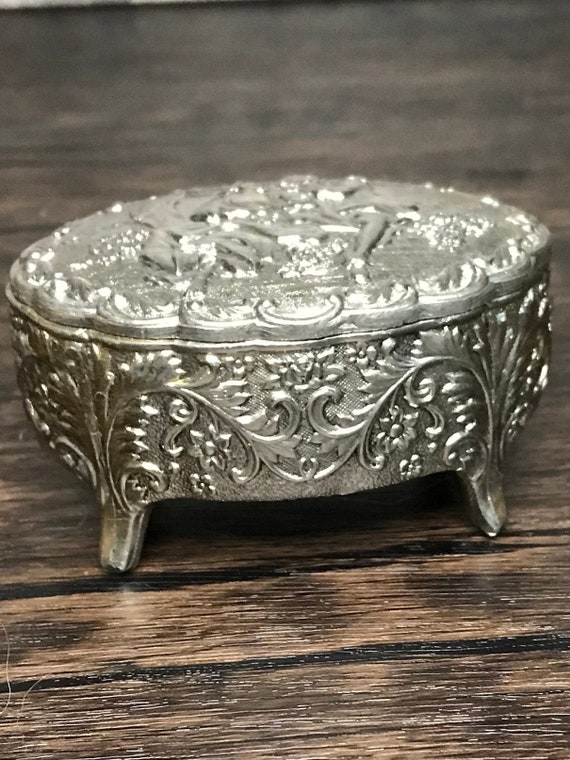 Rare!! Antique Silver Plated Ornate Jewelry Ring … - image 3