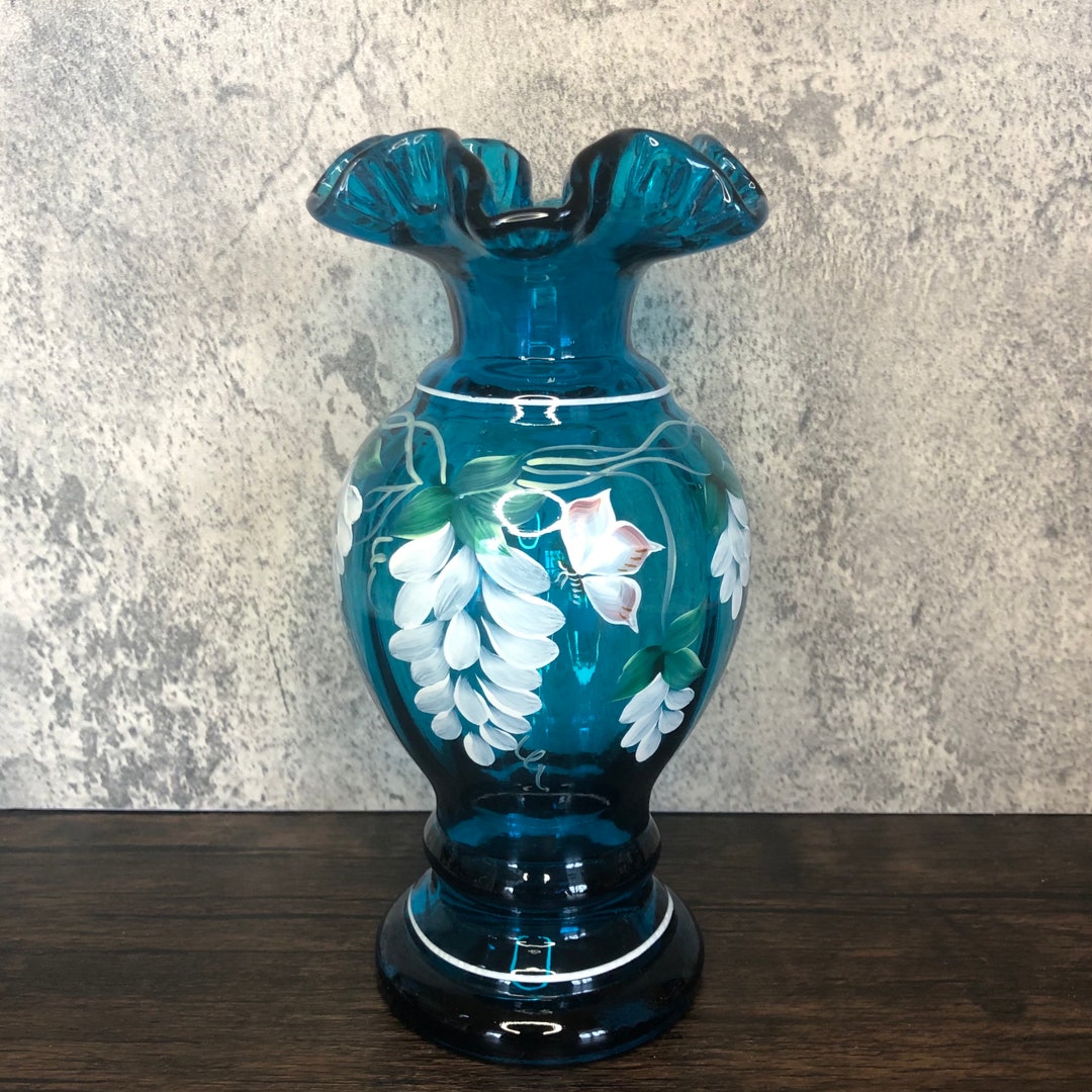 Vintage Fentonlenox Wisteria Enchantment Deep Aqua Teal Blue Ruffle
