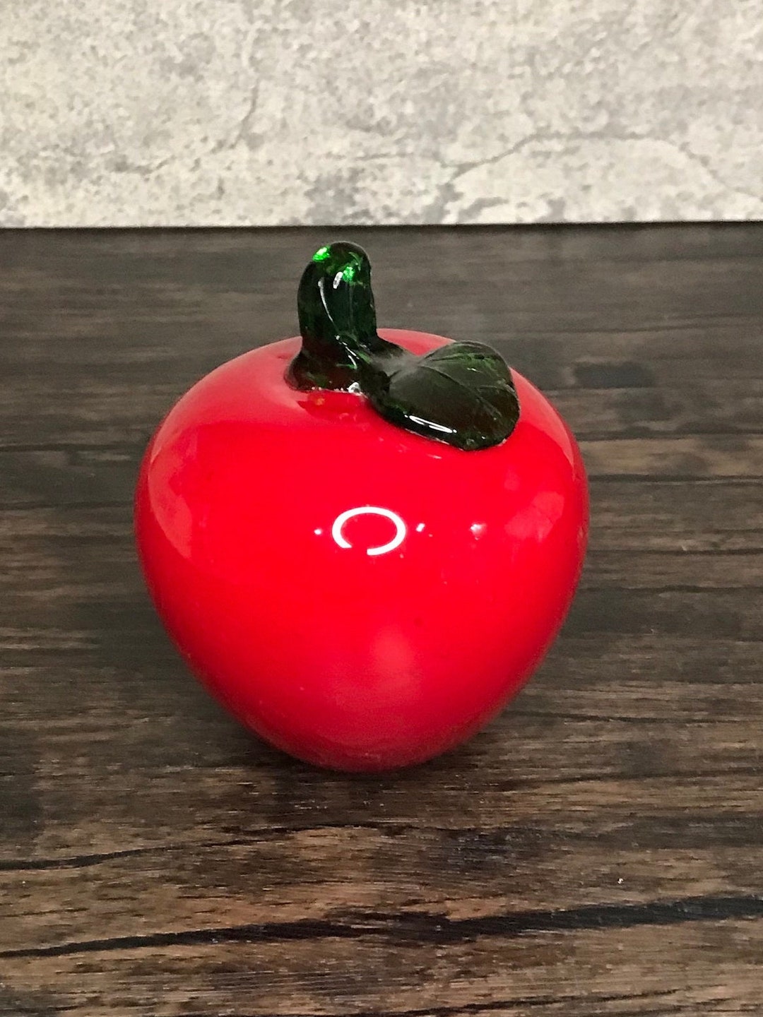Mid Century Vintage Handblown Glass Candy Apple Red Apple With Green