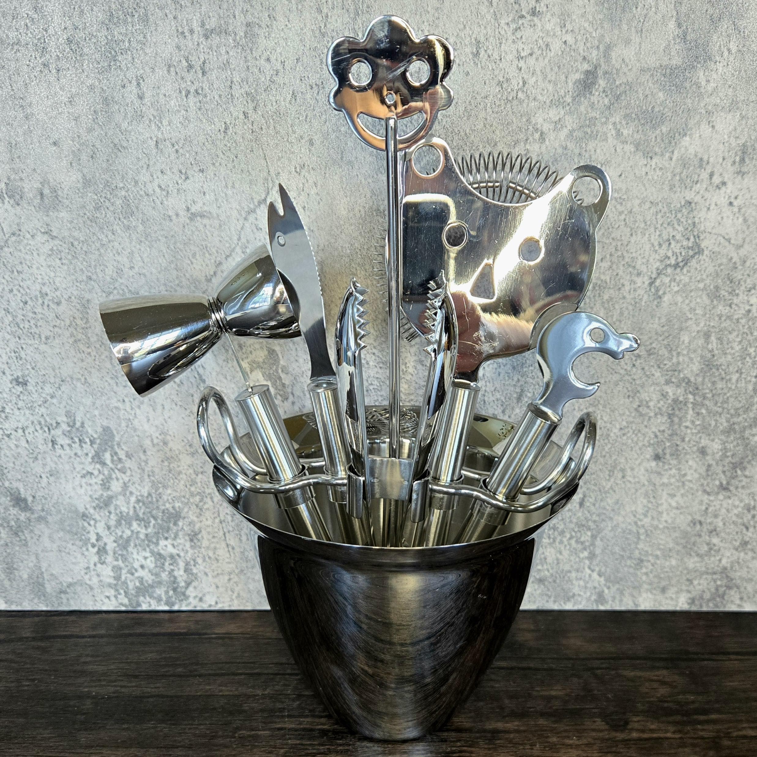 Vintage WMF Crowmargan Stainless Steel Bar Set: Whimsical Barware